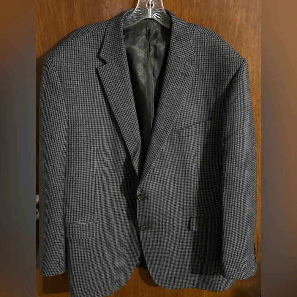 LRL Lauren Ralph Lauren Wool Blazer Mens Gray Navy Houndstooth 2 Buttons 48R